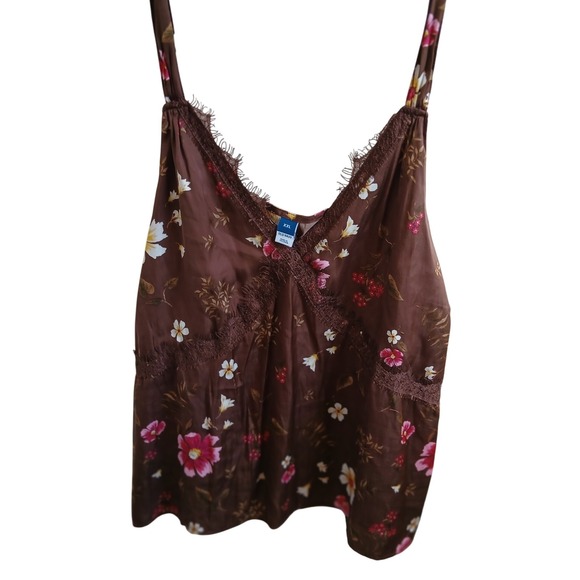 Y2k Old Navy XXL Brown Floral Cami Top Lace Trim Adjustable Straps Sleeveless - Picture 1 of 6